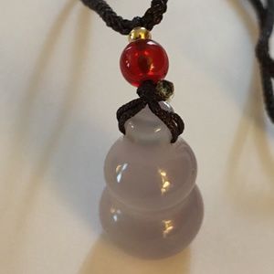Jade Pendant, Adjustable Black Cord Necklace, Light Lavender Purple, Red Bead
